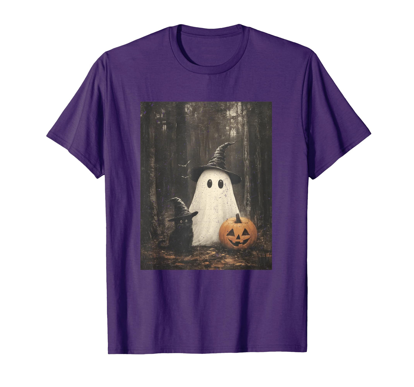 Cute Ghost and Cat Witch Pumpkin Retro Halloween Costume T-Shirt