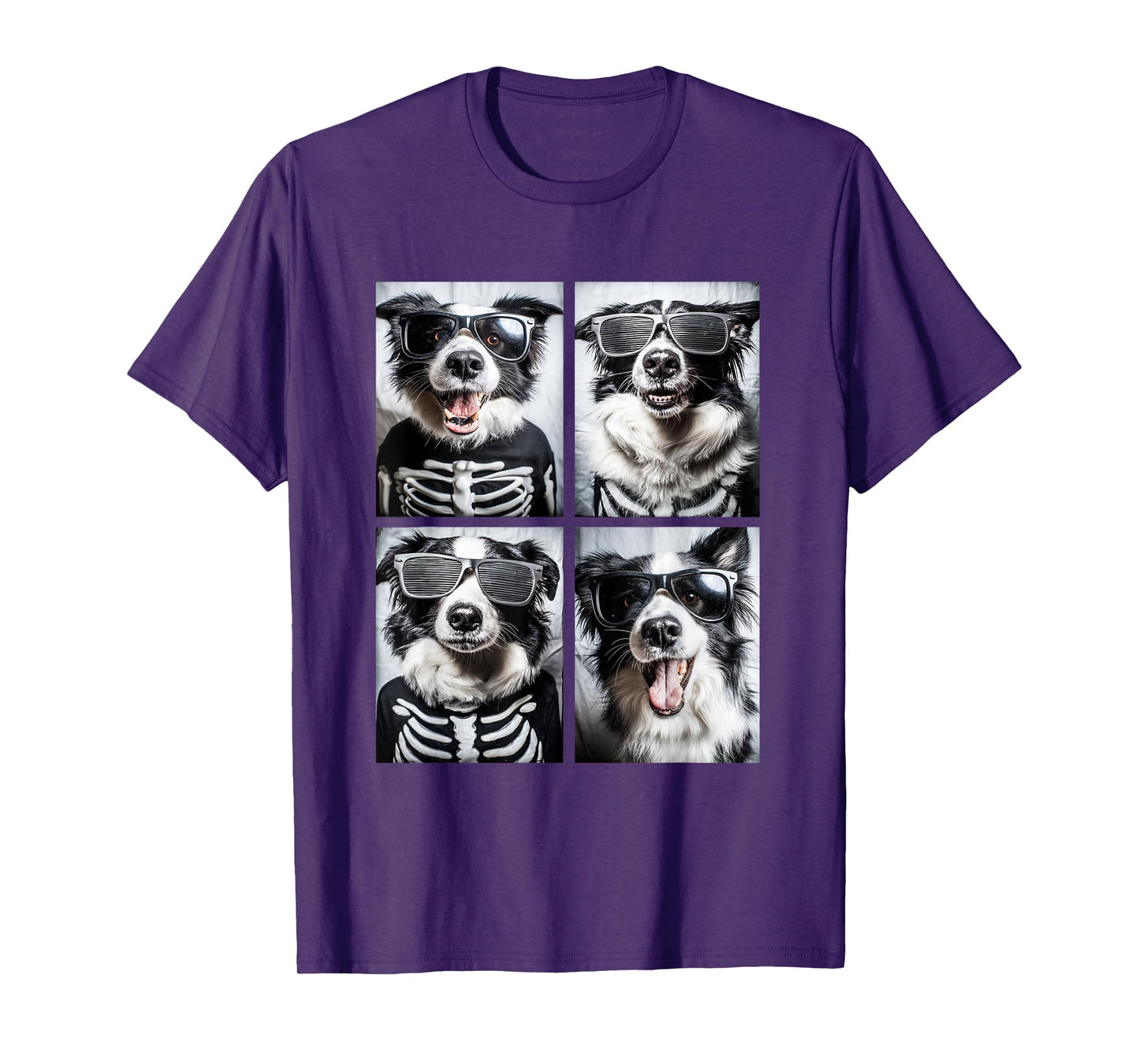 Border Collie with Sunglasses Halloween Skeleton Costume Dog T-Shirt