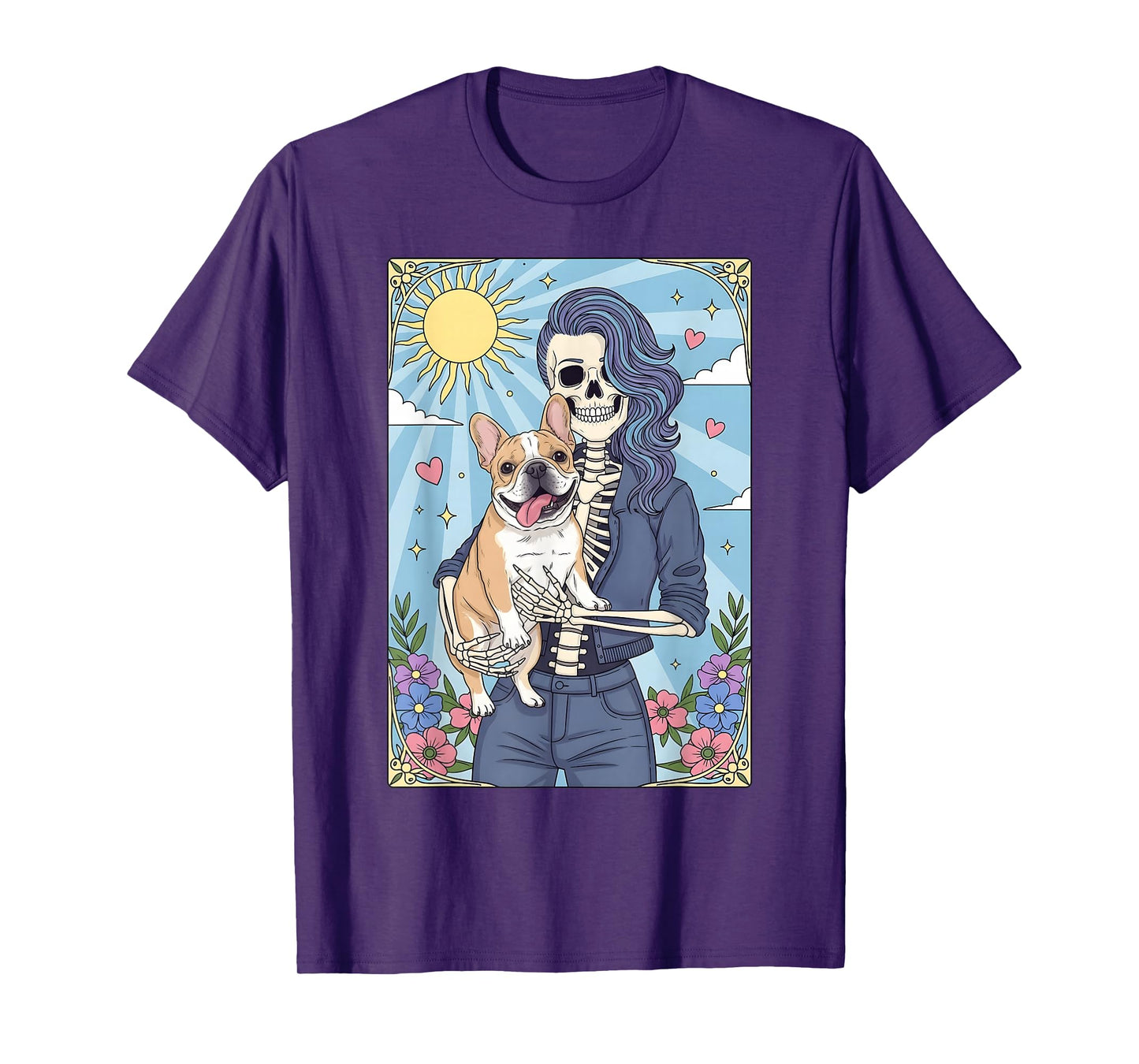 French Bulldog Dog Tarot Card Halloween Costume Skeleton T-Shirt