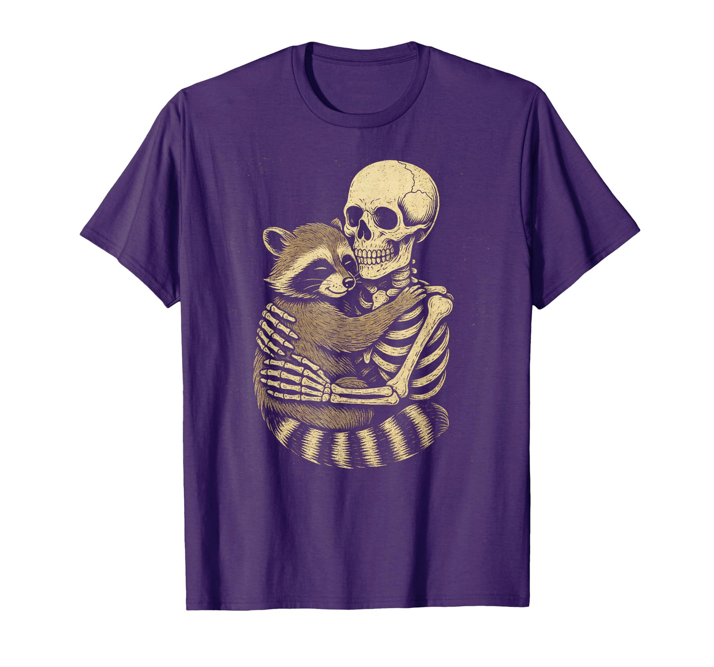 Skeleton Hug Raccoon Vintage Spooky Halloween T-Shirt