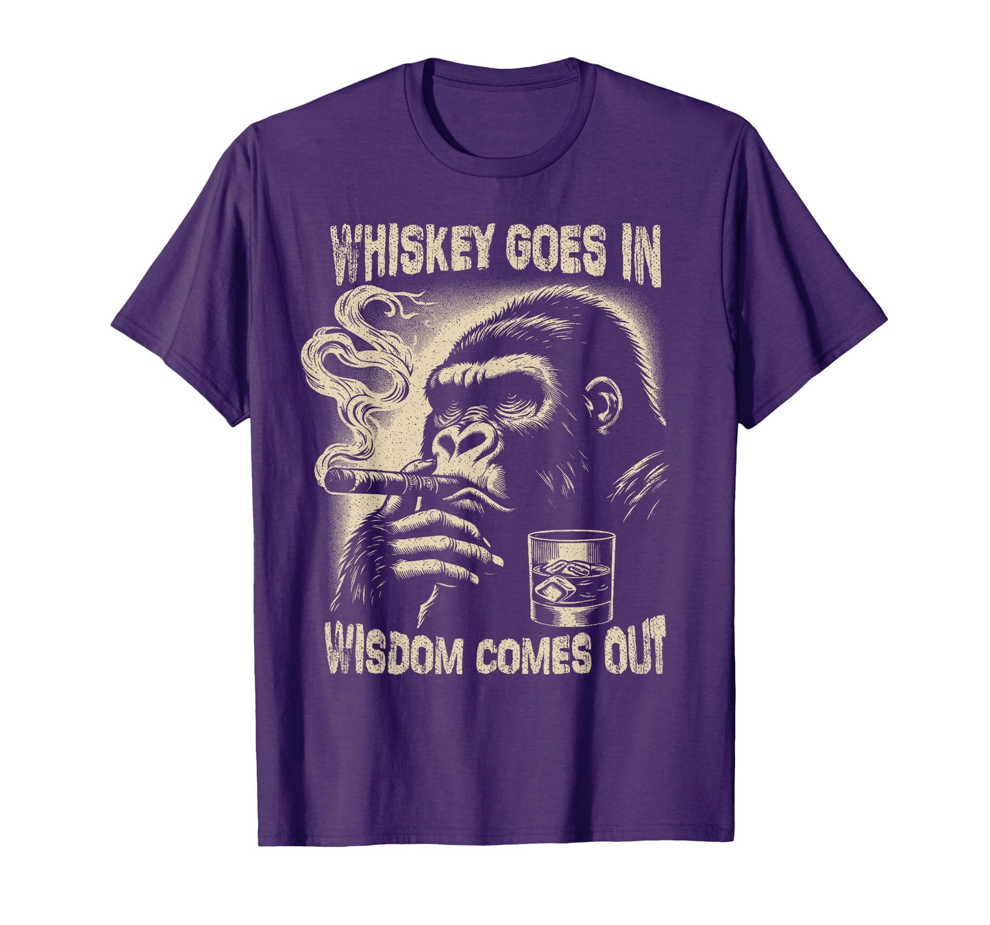Whiskey Goes in Wisdom Comes Out Funny Monkey T-Shirt
