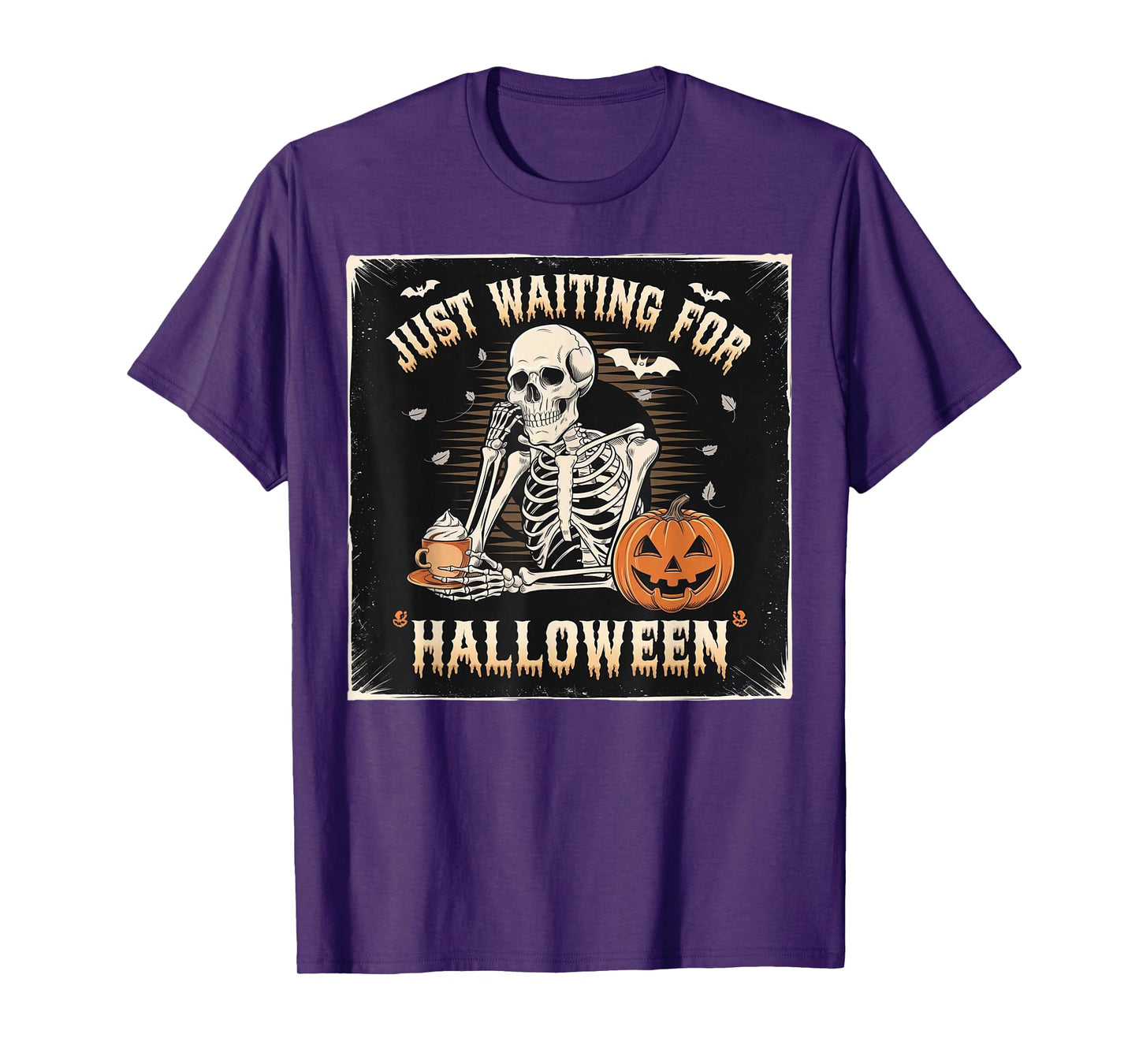 Skeleton Pumpkin Coffee Just Waiting for Halloween Design T-Shirt