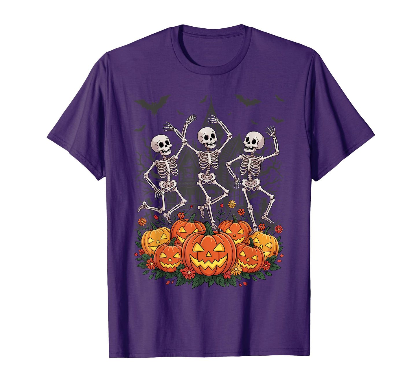 Dancing Skeletons Vintage Floral Skeleton Flower Halloween T-Shirt