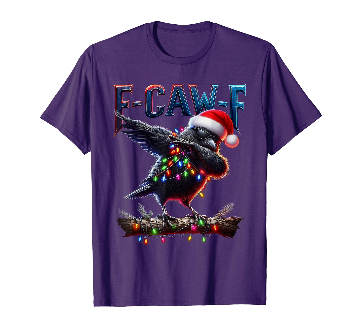 Santa Vintage Christmas Horror Funny Black Crow F-Caw-F T-Shirt
