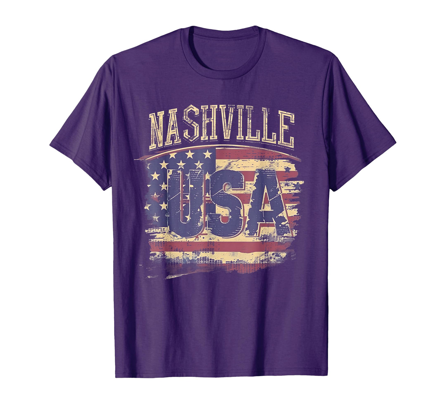Nashville - USA 4th of July Retro American Flag Vintage T-Shirt for Women Girls Kids Men
