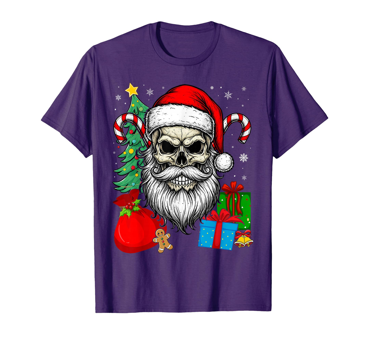 Santa Skull Skeleton Candy Cane Christmas T-Shirt