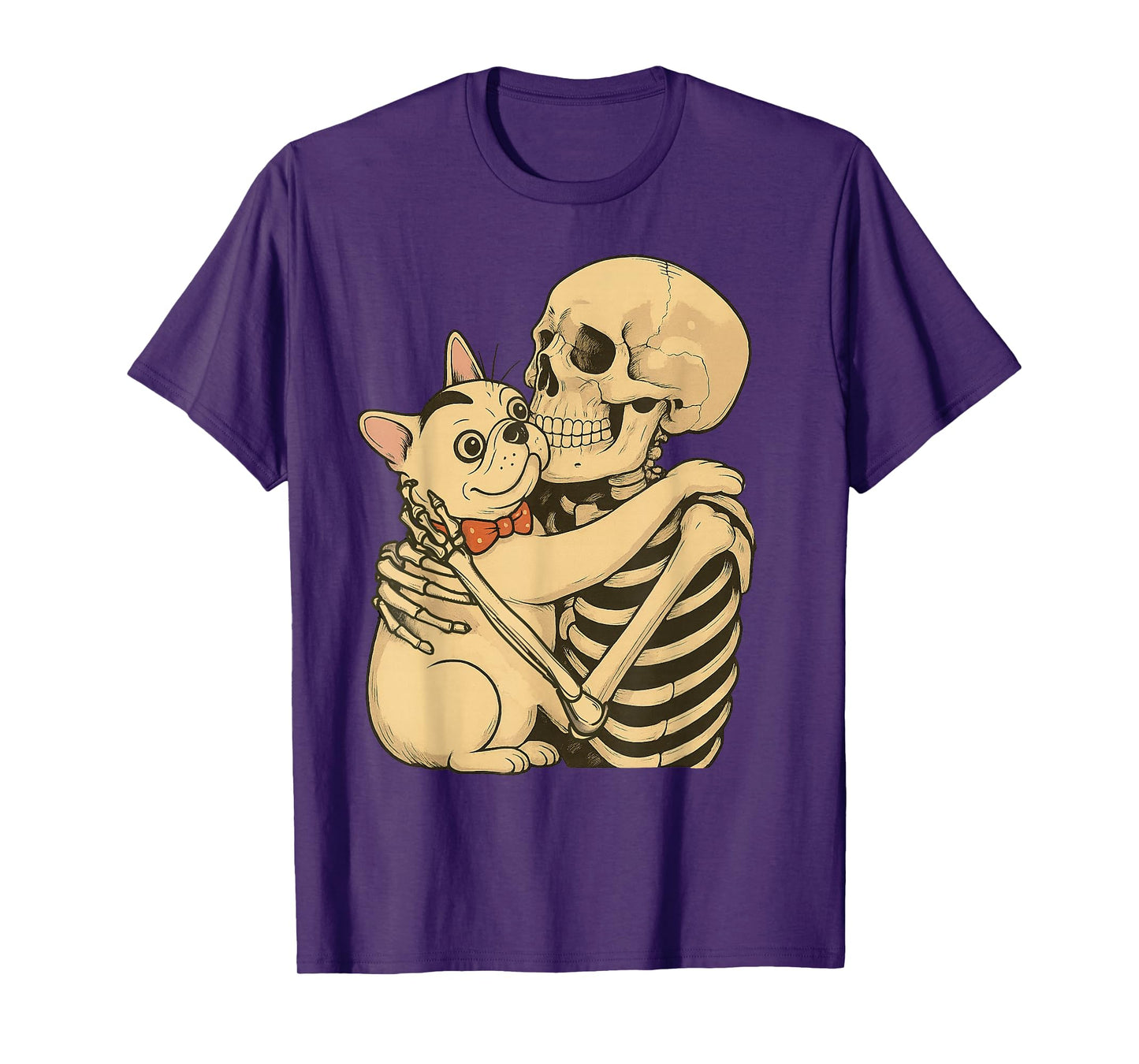 Skeleton Hugging French Bulldog Halloween Dogs Lover T-Shirt