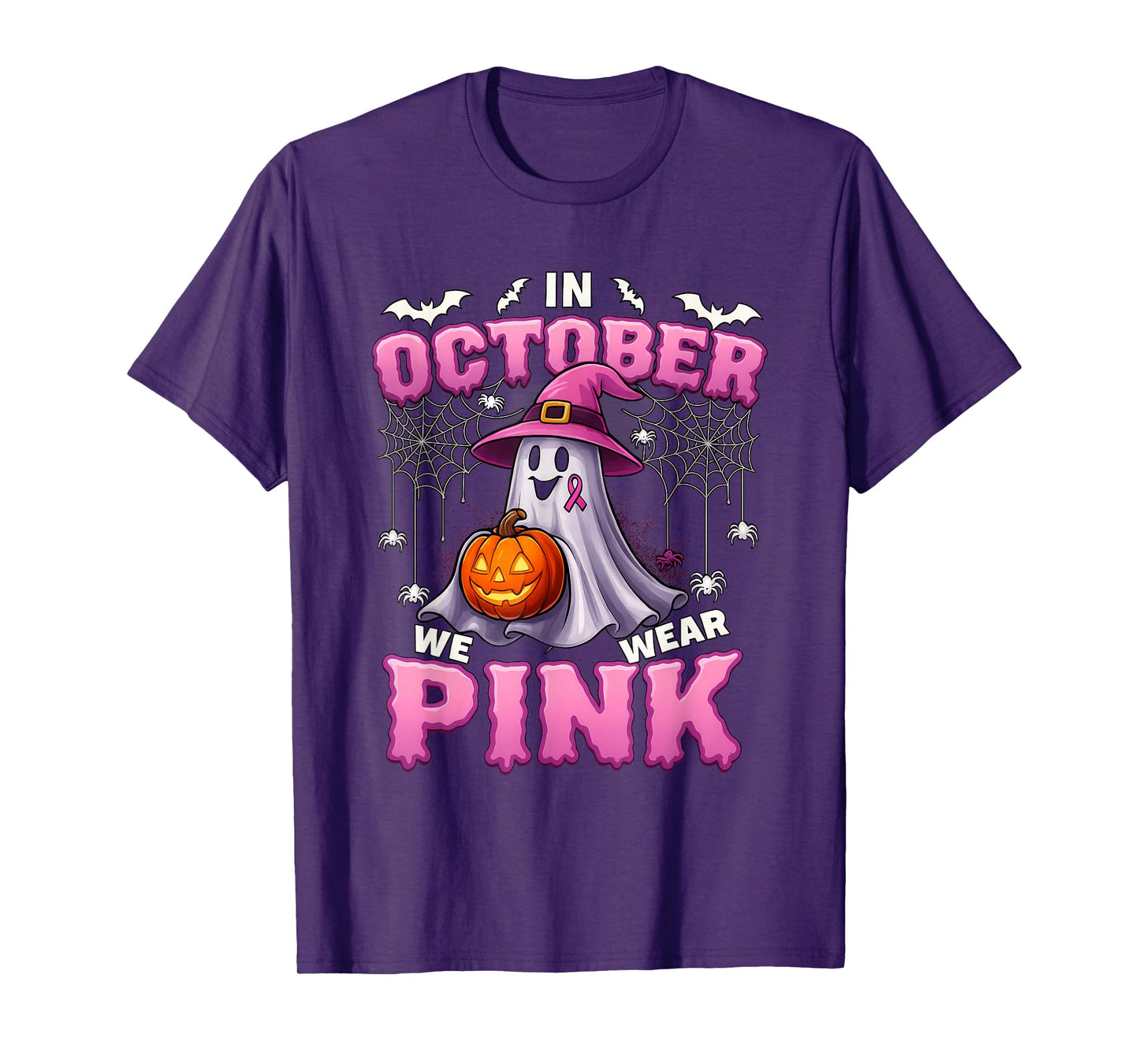 In October We Wear Pink Ghost Witch Breast Cancer Awareness T-Shirt