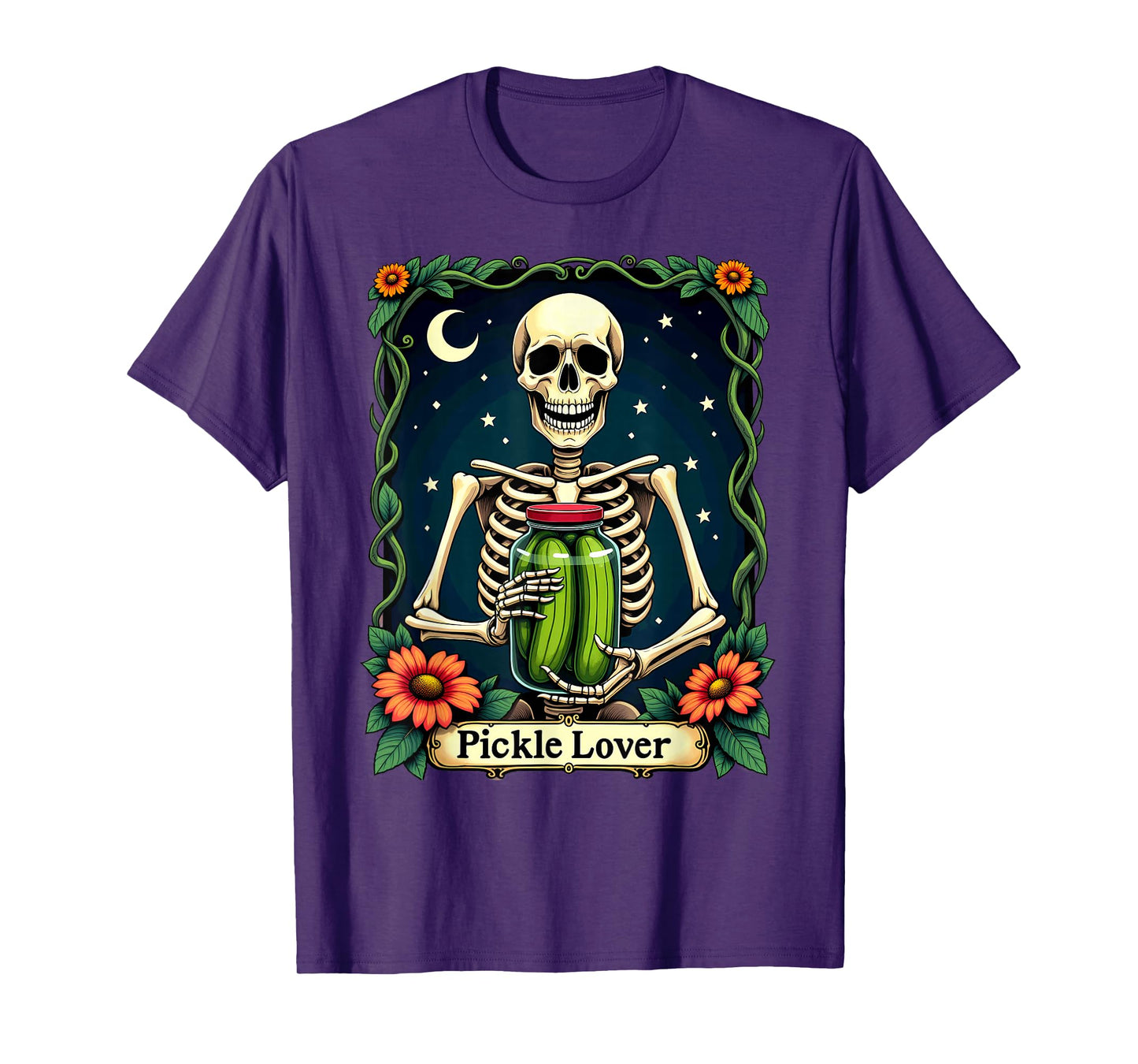 Gothic Tarot Card The Pickle Lover Skeleton Halloween T-Shirt