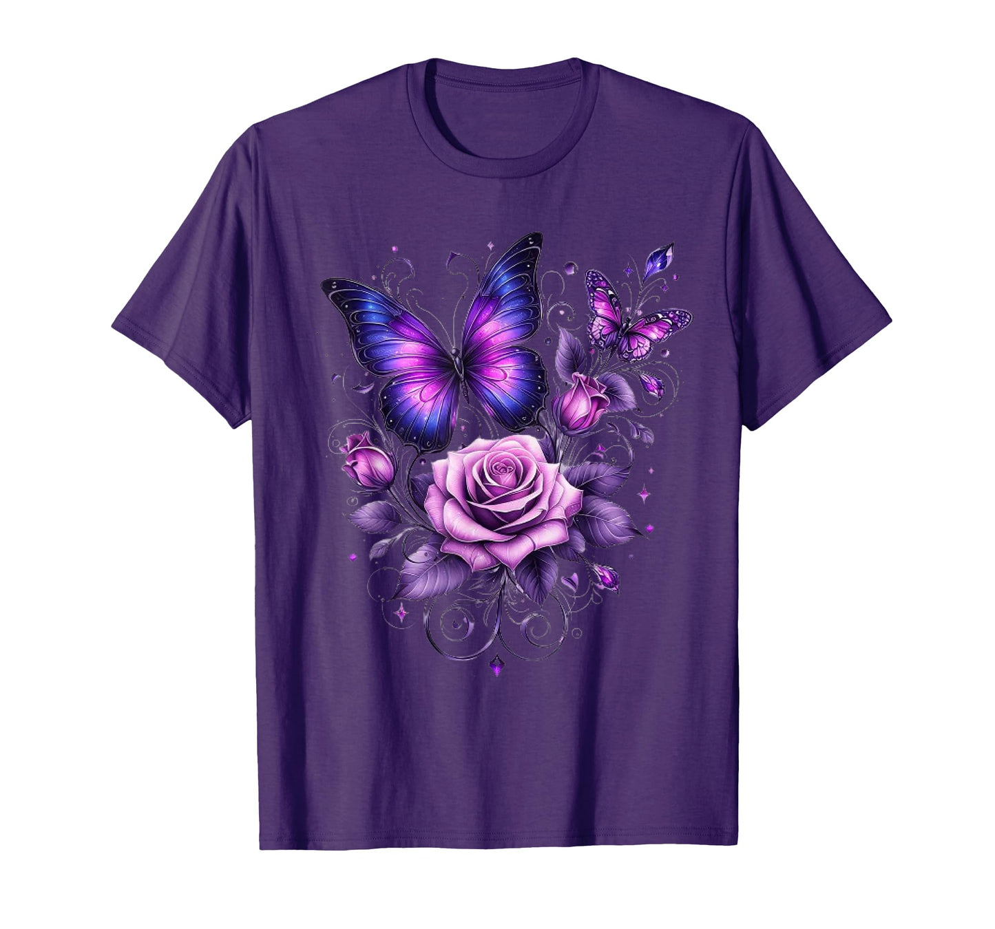 Beautiful Butterfly Purple Rose Butterfly Lovers Gifts Women T-Shirt