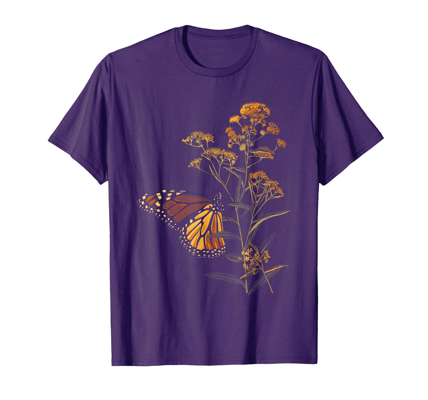 Vintage Monarch Butterfly Goldenrod Flower Girl Plant Mom T-Shirt