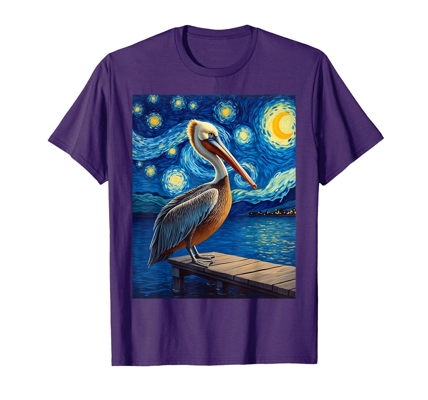 Van Gogh's Starry Night Brown Pelican Bay Bomber Animal T-Shirt