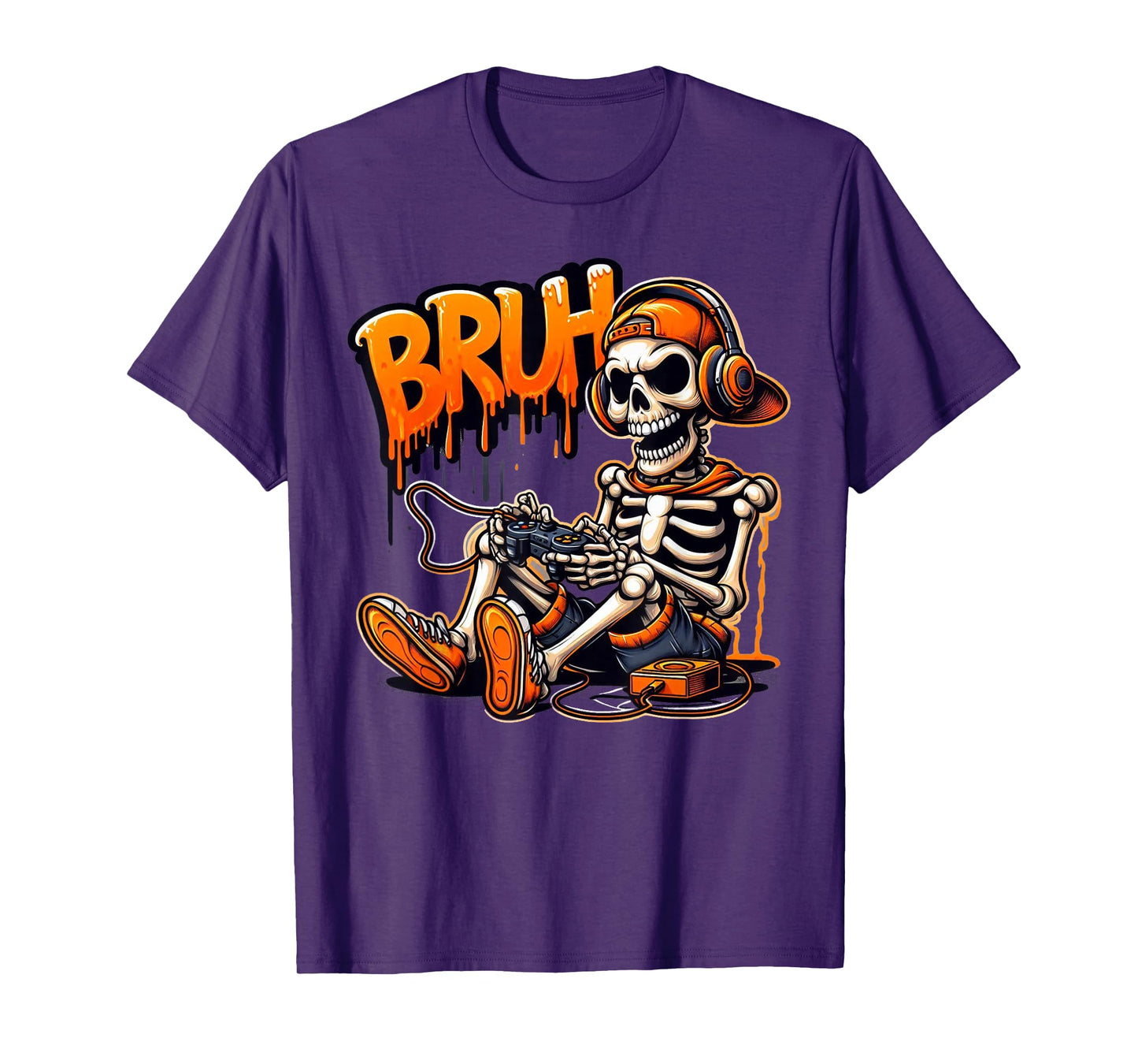 Bruh Halloween Boys Kids Gamer Mens Skeleton Video Gaming T-Shirt