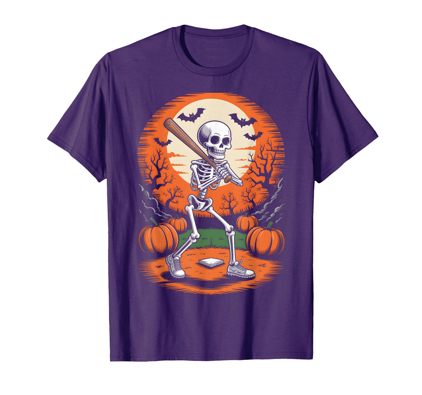 Halloween Skeleton Baseball Player Costume Men Boys Kids T-Shirt