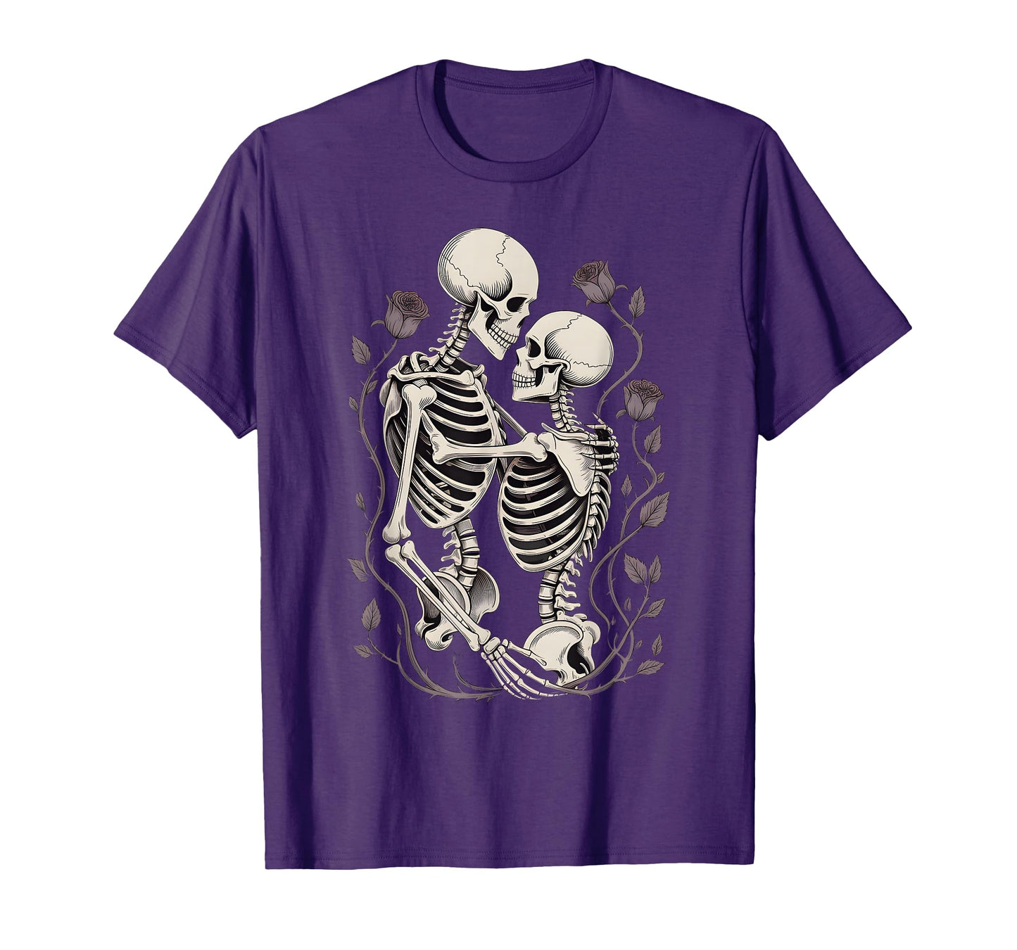 Gothic Skeleton Couple Romantic Dark Academia Skull Roses T-Shirt