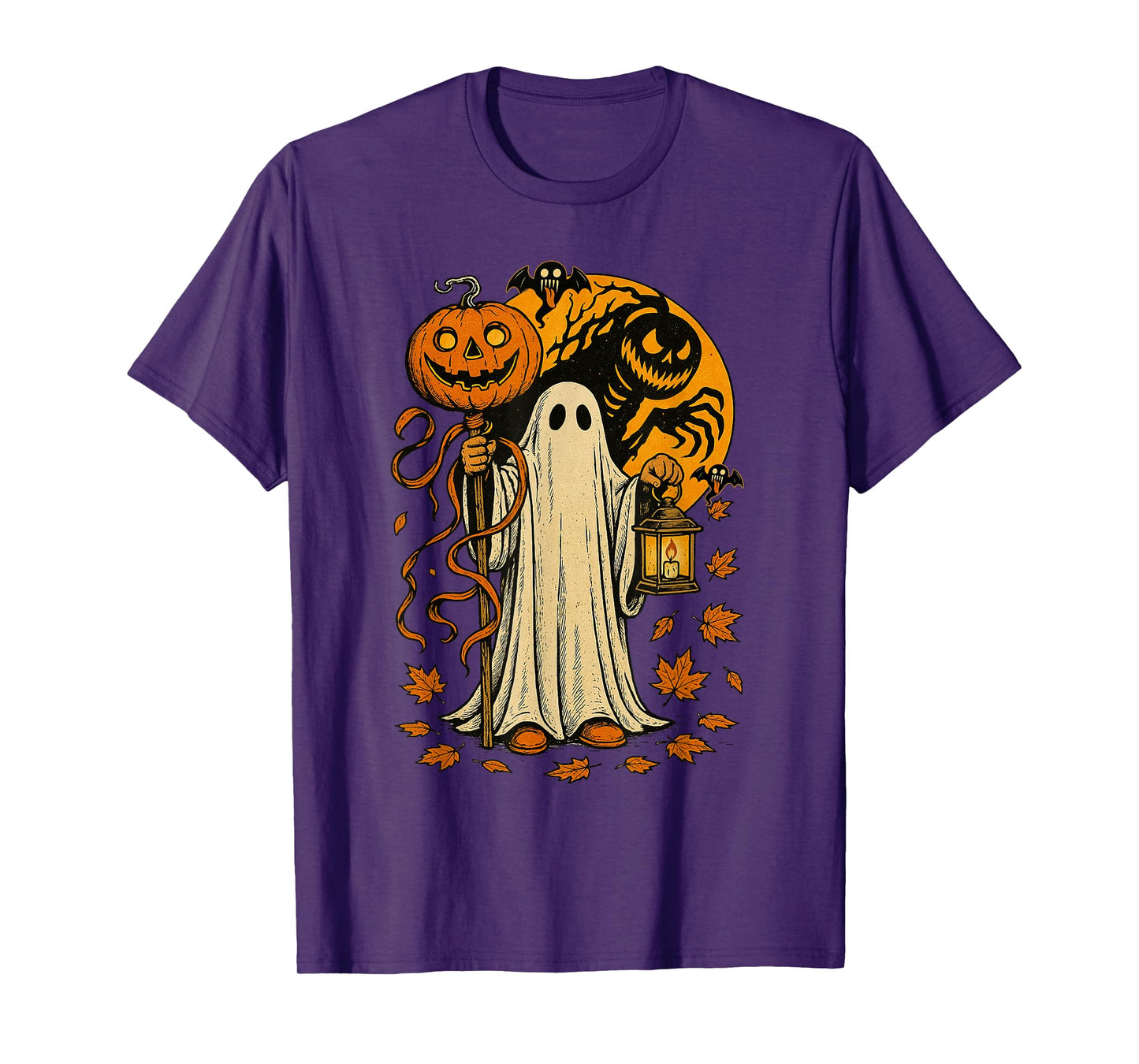 Halloween Pumpkin Ghost Autumn Leaves Graphic Art T-Shirt