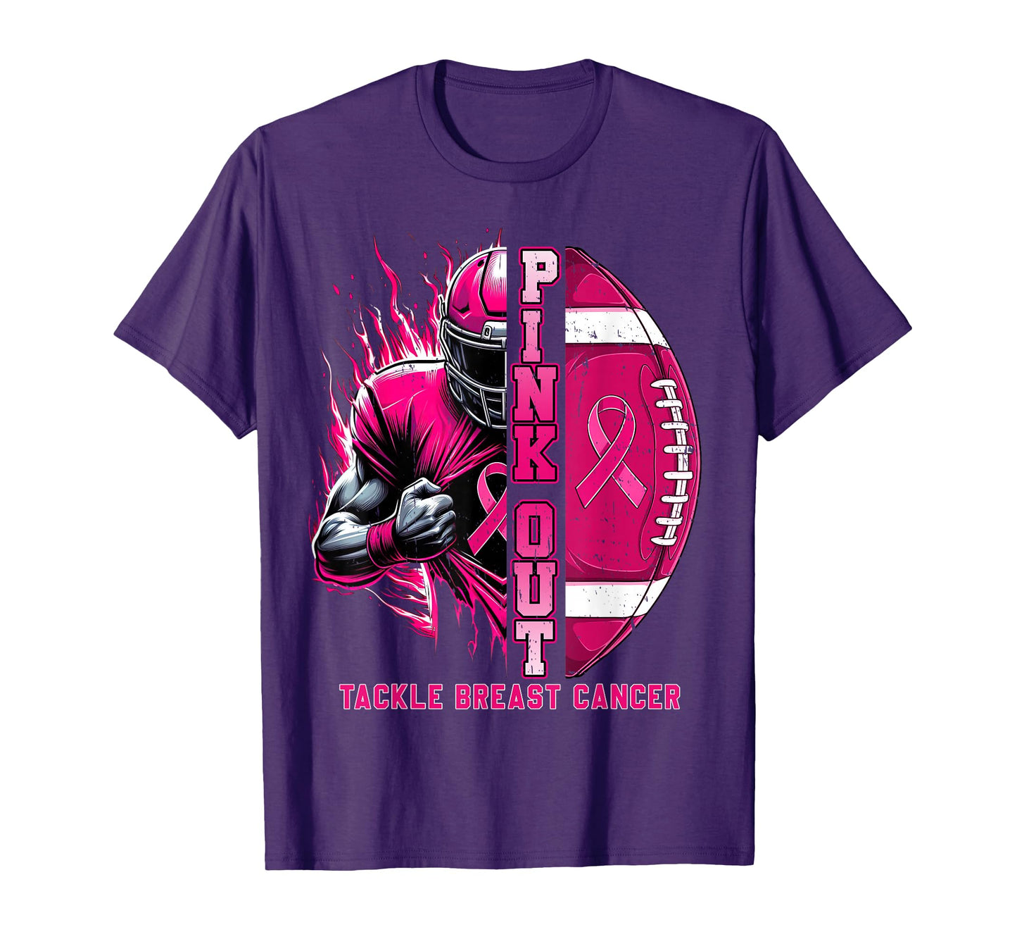 Pink Out Tackle Breast Cancer Awareness Football Men Boys T-Shirt