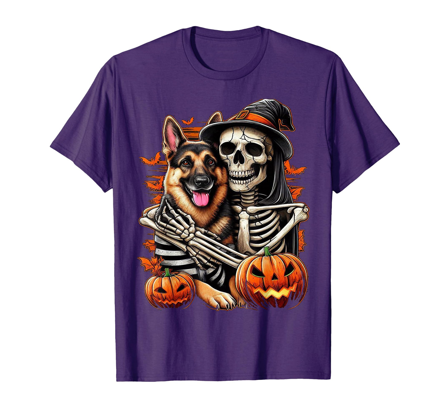Skeleton Hugging German Shepherd Halloween Lover Mom Dad T-Shirt