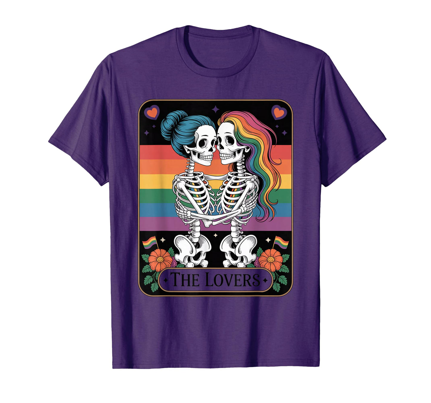 Tarot Card The Lovers Rainbows Kissing Lesbian Skeletons T-Shirt