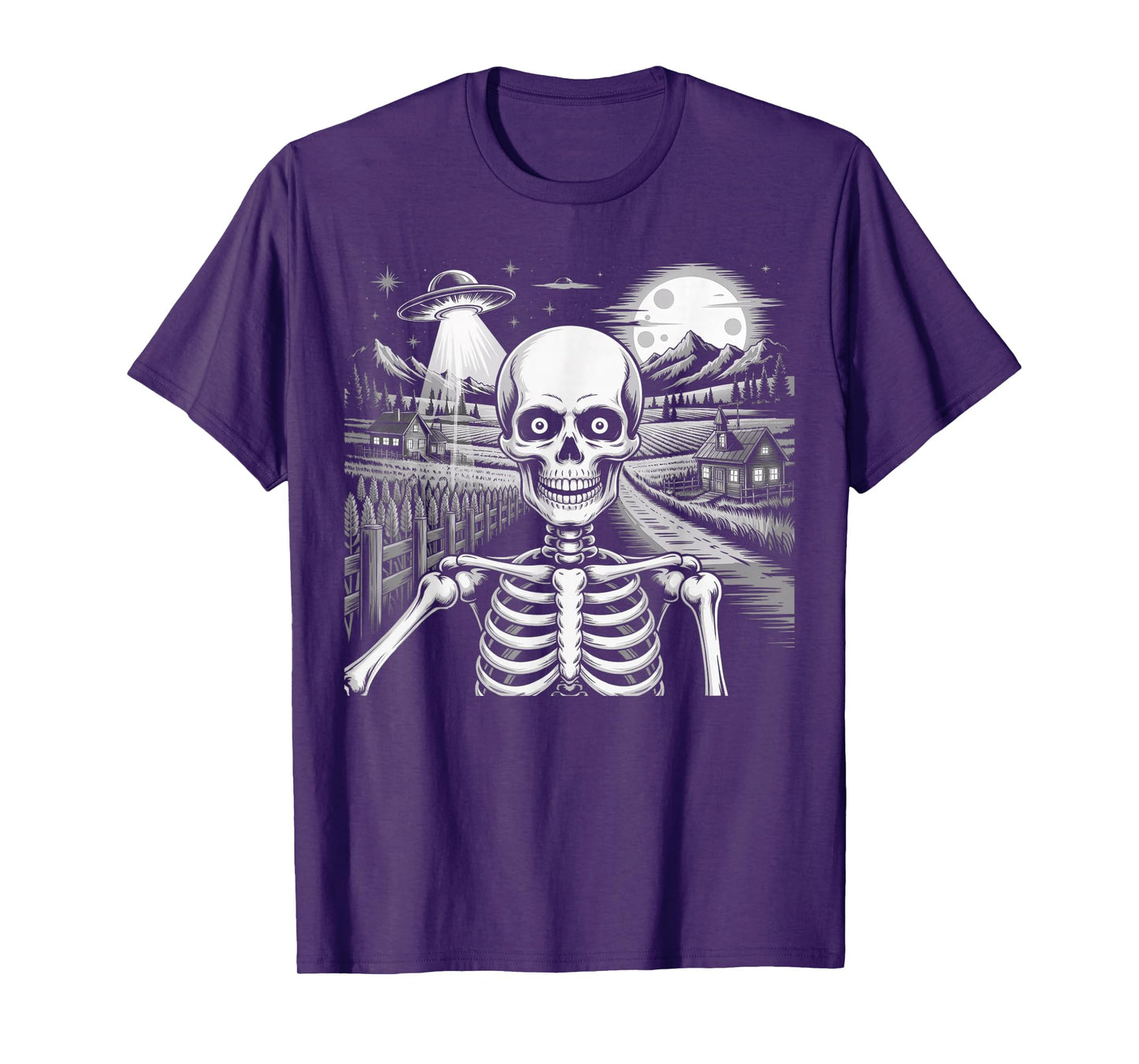 Spooky Skeleton Selfie with Spaceship Alien UFO Halloween T-Shirt