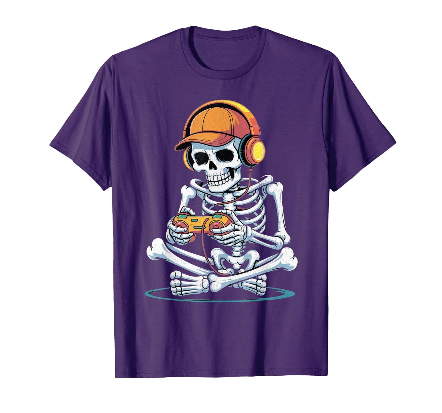 Halloween Skeleton Gamer Video with Headphones Gaming Boys T-Shirt