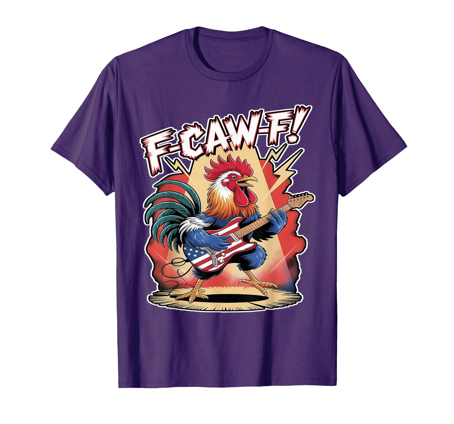 Funny Rock and Roll Rooster F-Caw-F Patriotic Design T-Shirt