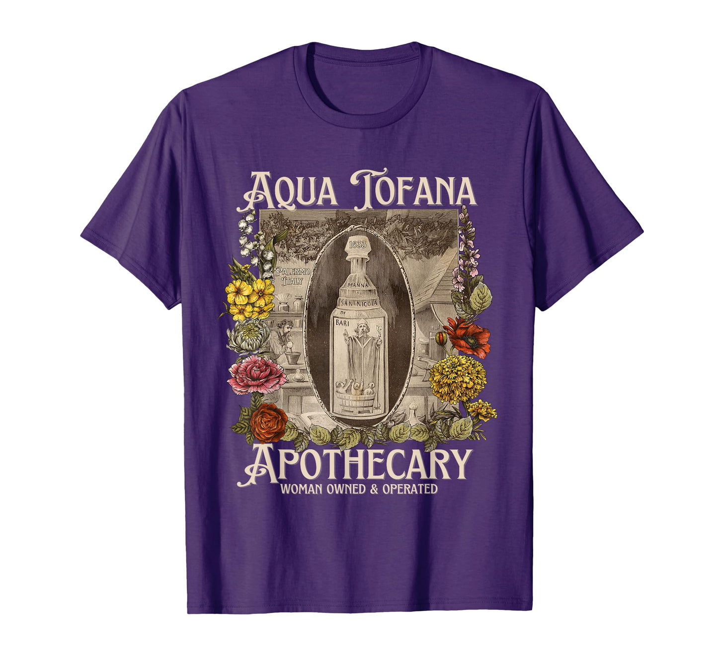 Vintage Aqua Tofana Apothecary Historical Feminist Mystery T-Shirt