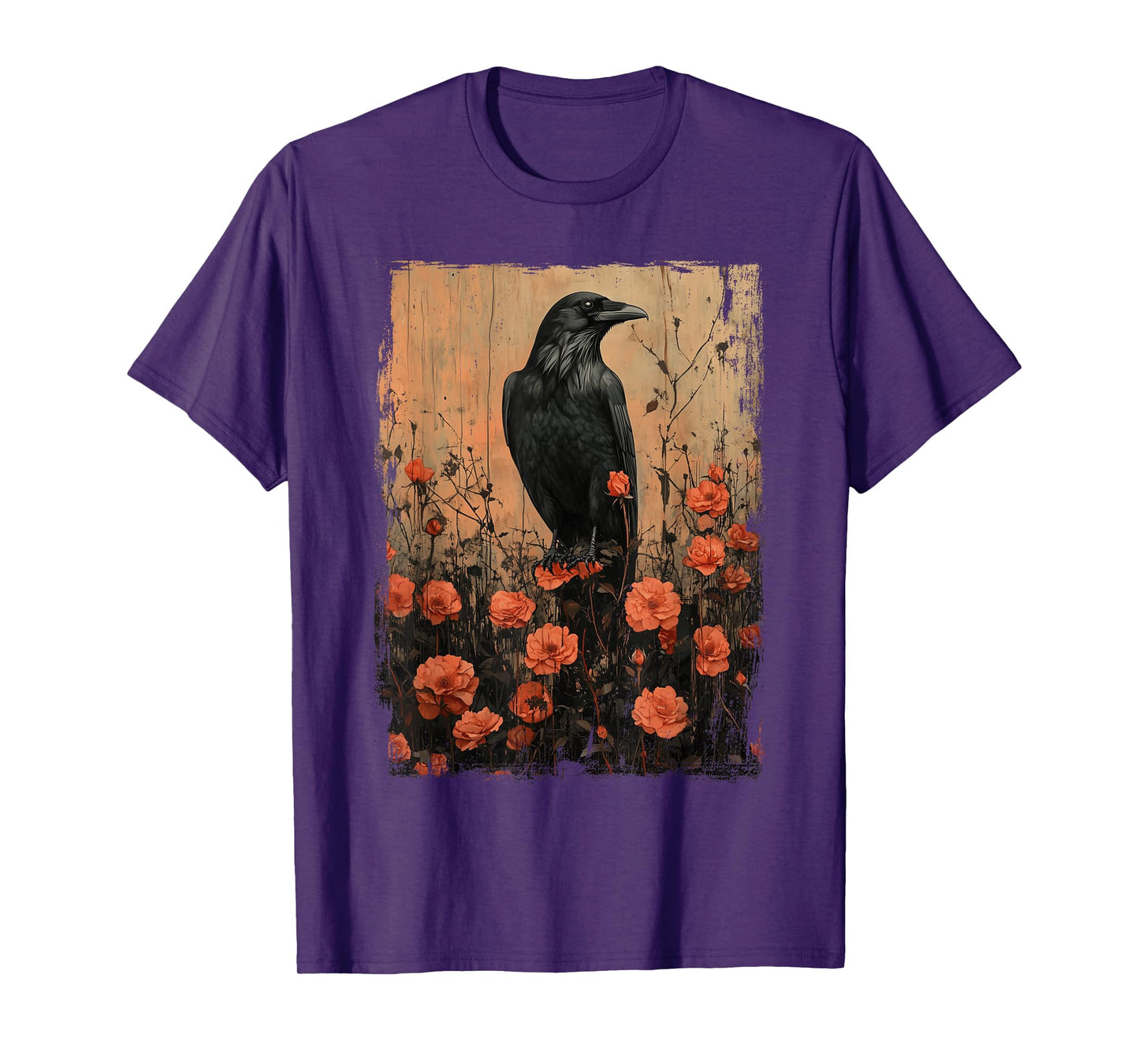 Gothic Raven Roses Vintage Floral Crow Mystical Dark Flower T-Shirt