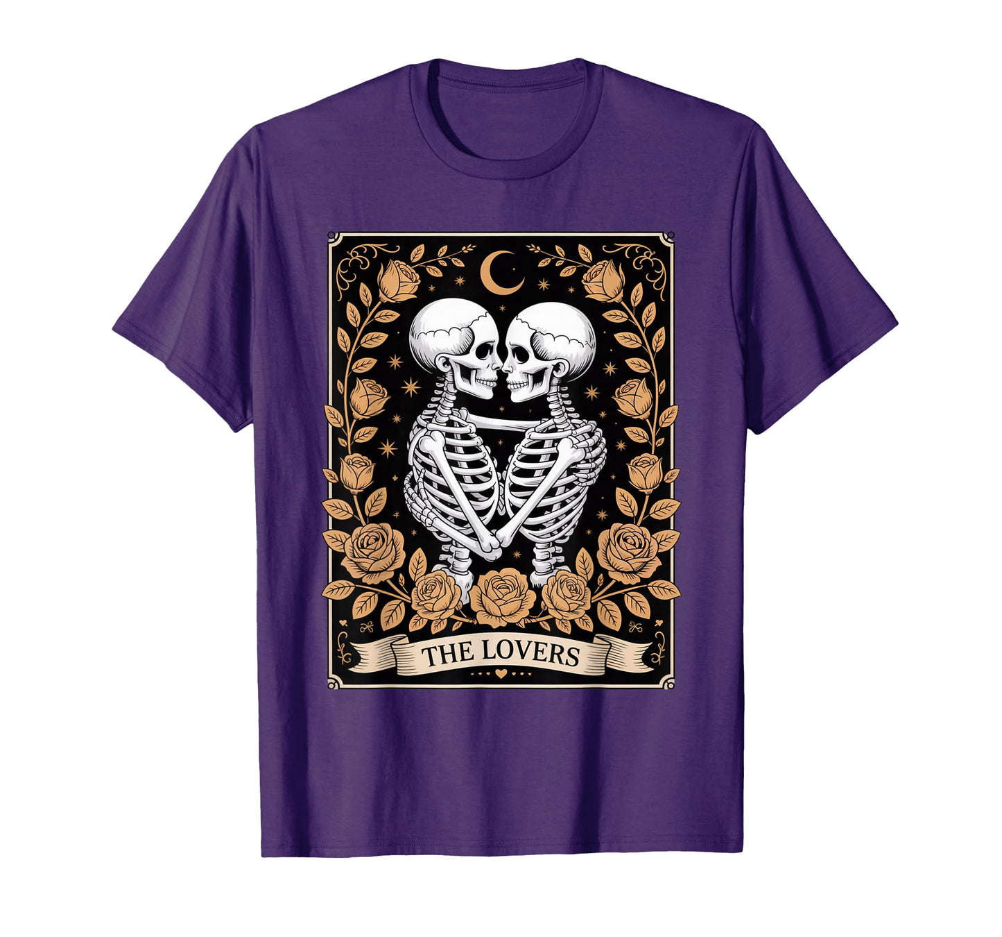 Tarot Card The Lovers Skeleton Goth Halloween Witch Vintage T-Shirt