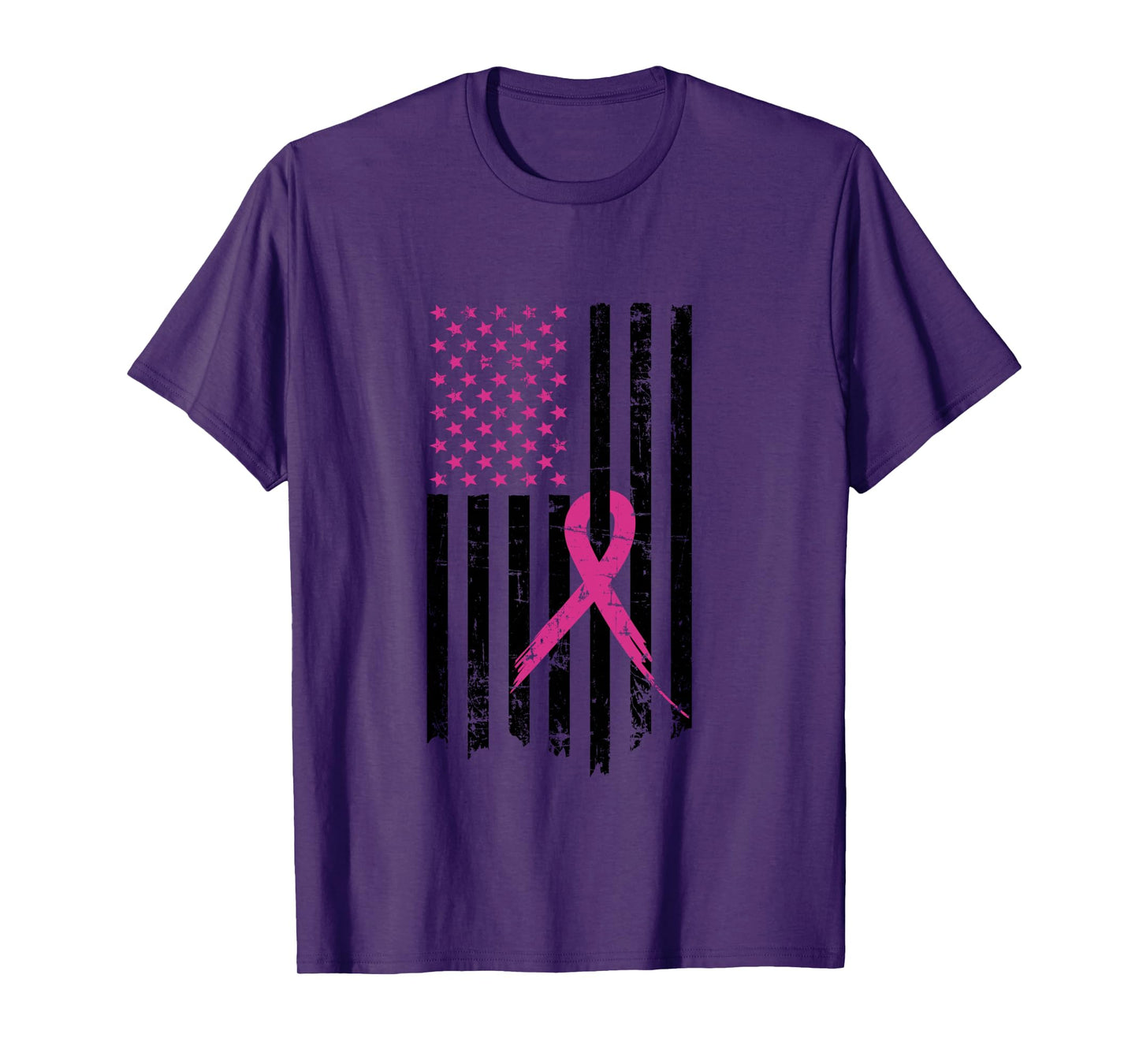 Breast Cancer Awareness Pink Ribbon American Flag Long Sleeve T-Shirt