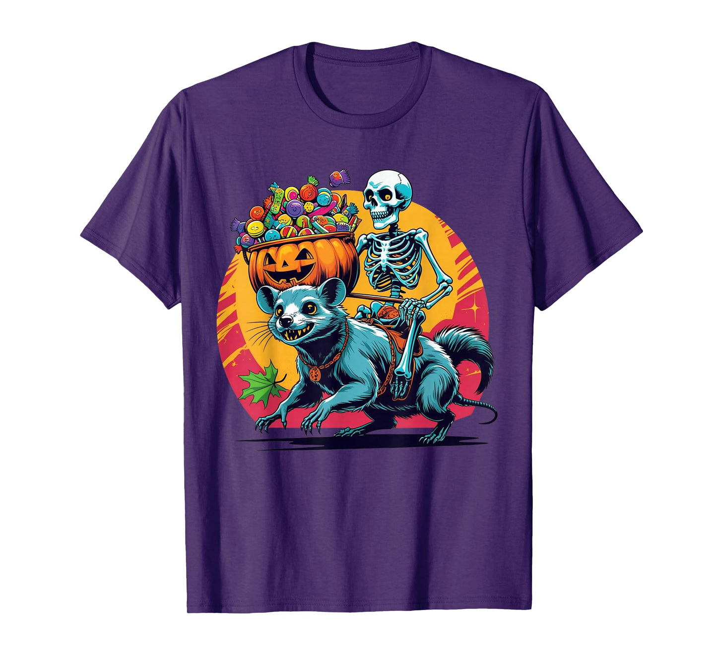 Zombie Opossum Halloween Skeleton Rider Funny Costume Design T-Shirt