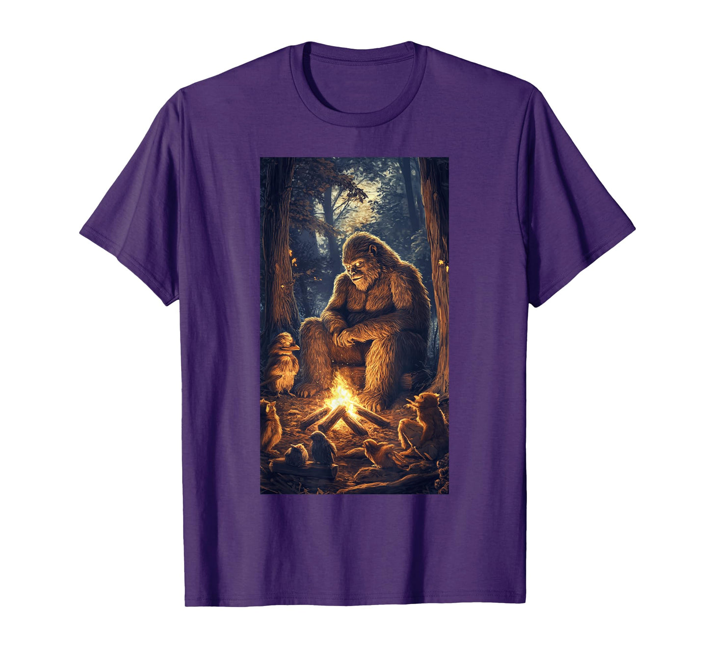 Bigfoot Campfire Woodland Sasquatch Wildlife art T-Shirt