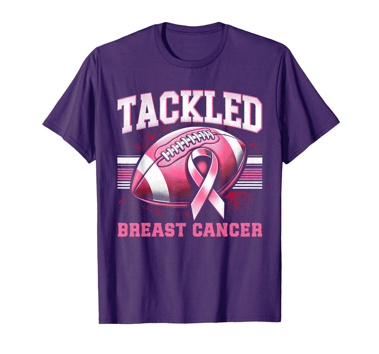 Tackle Breast Cancer Awareness Football Boys Men Pink Ribbon T-Shirt