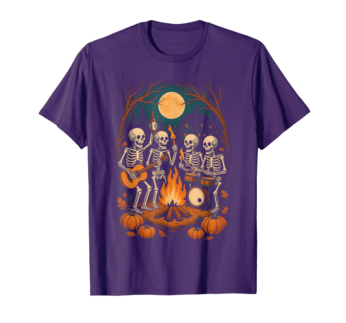 Vintage Ghost and Skeleton by Fire Camping Gothic Halloween T-Shirt