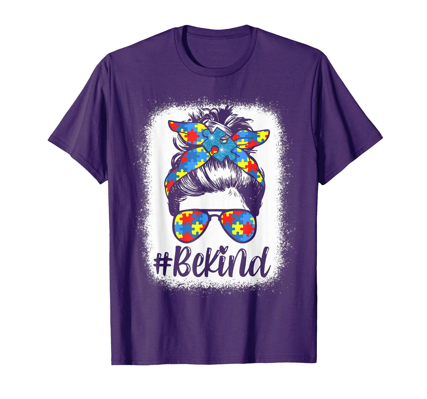 Be Kind Autism Awareness Girl Women Messy Bun Hair Gifts T-Shirt