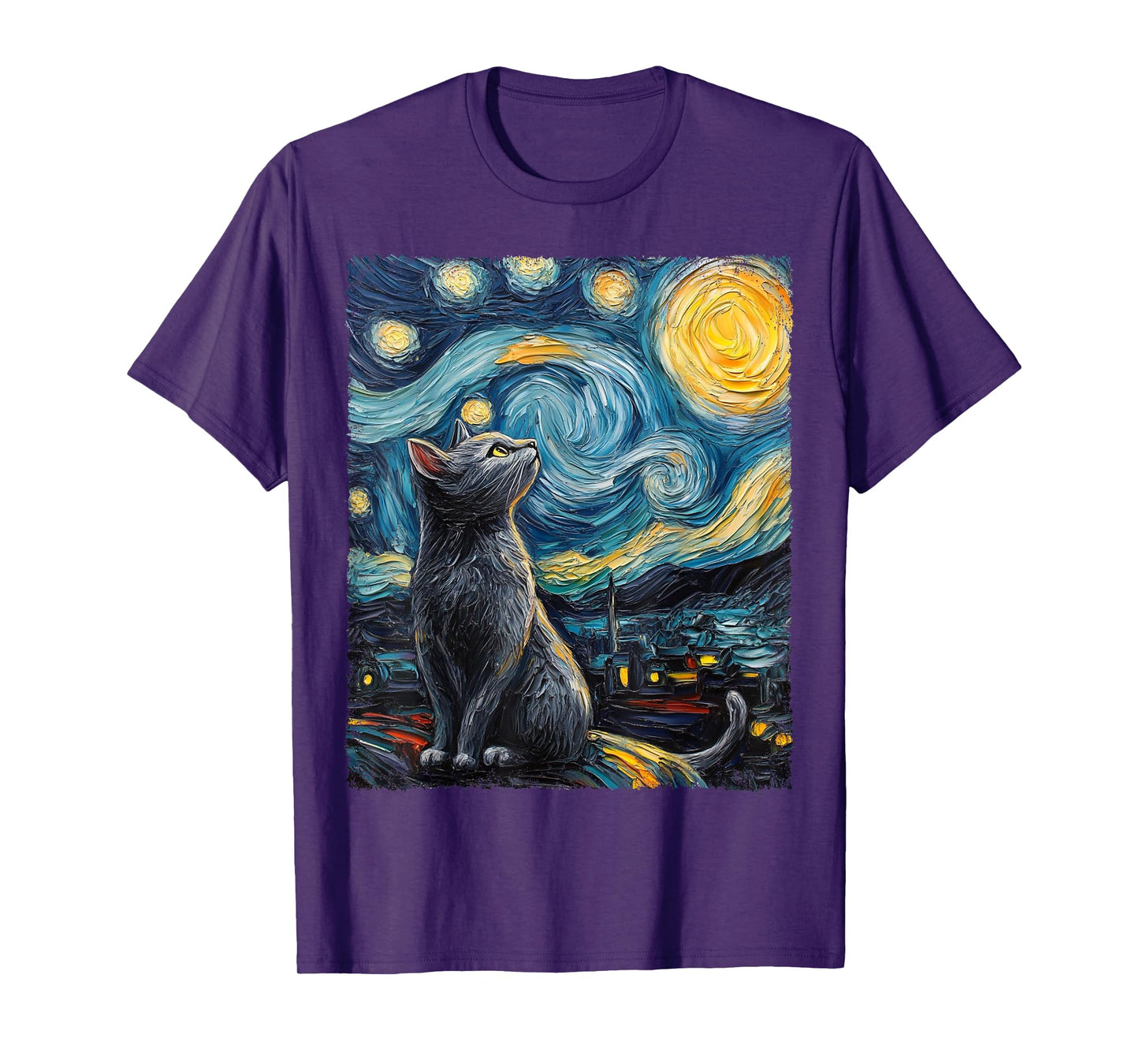 Colorful Van Gogh Starry Night Cat Men Women Kids T-Shirt