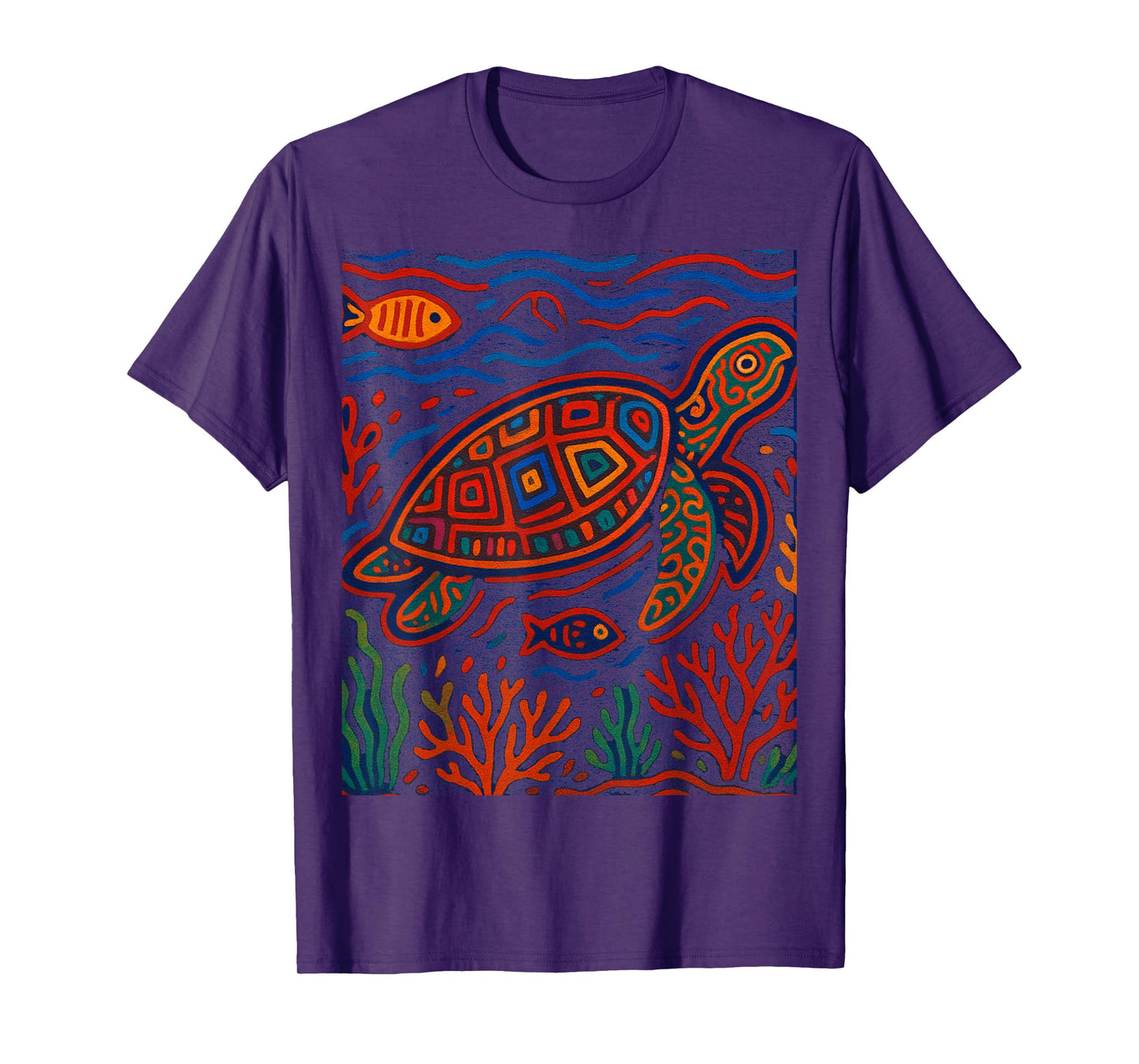 Sea Turtle Inspired by Mola Artwork of Panama Kuna T-Shirt