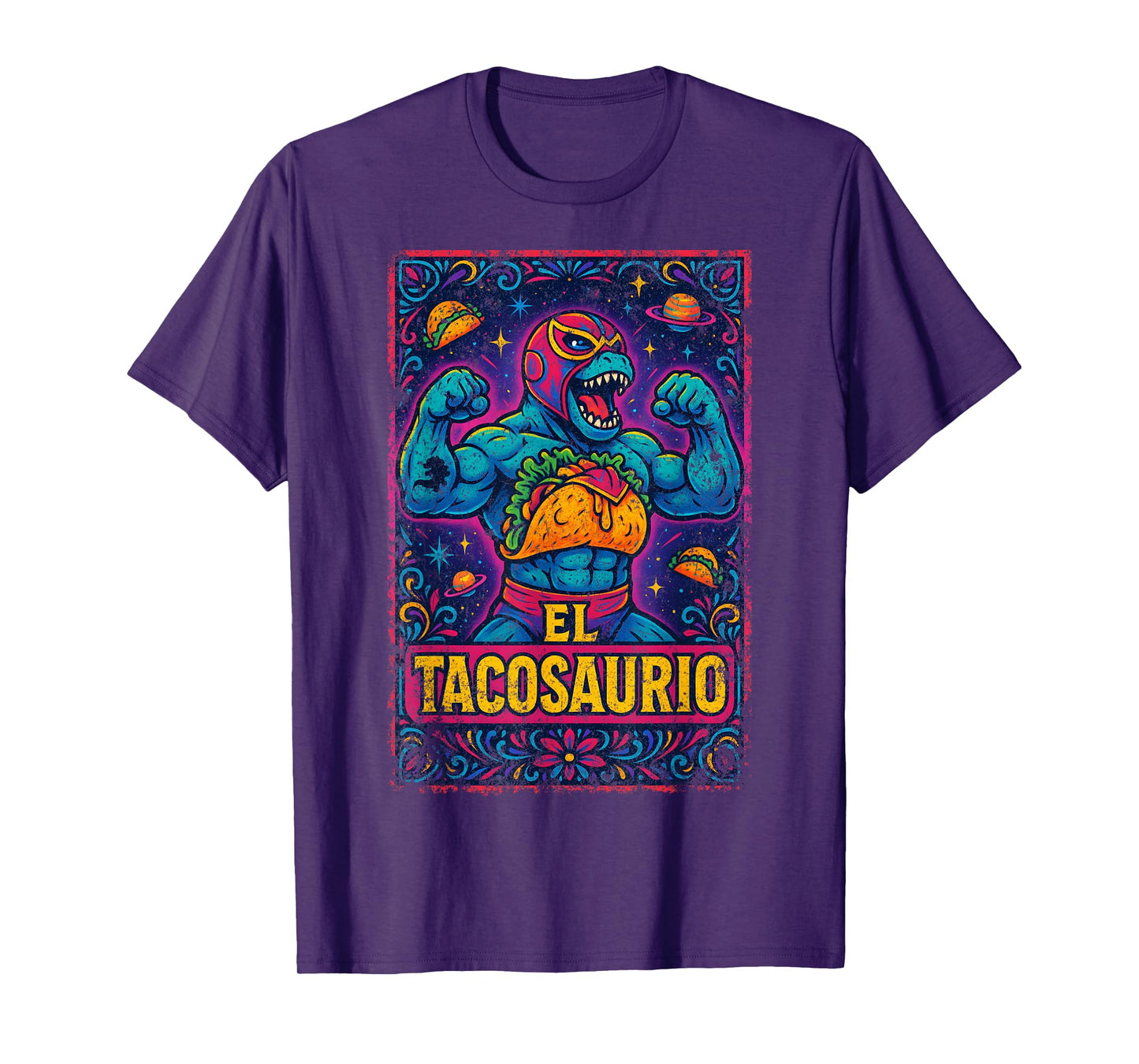 El Tacosaurio Luchador Dinosaur Taco Design T-Shirt