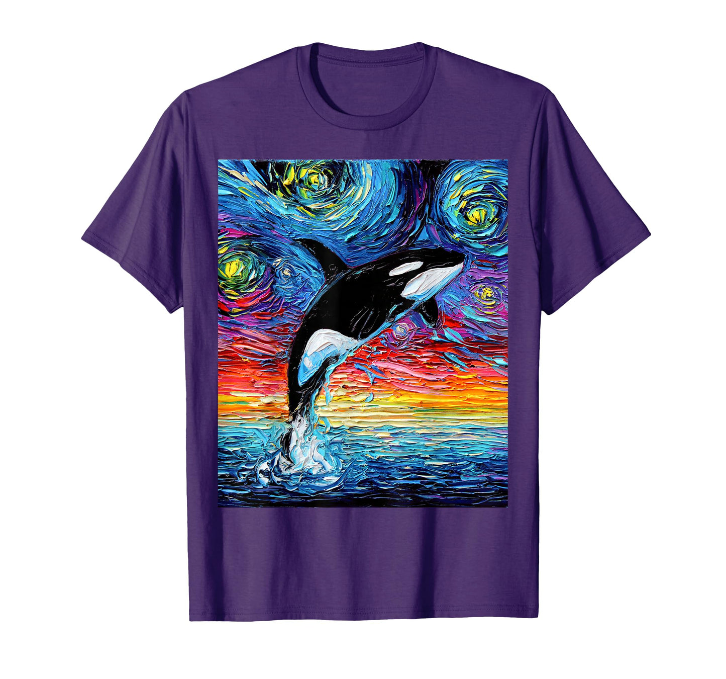 Orca Killer Whale Starry Night Colorful Ocean Art by Aja T-Shirt