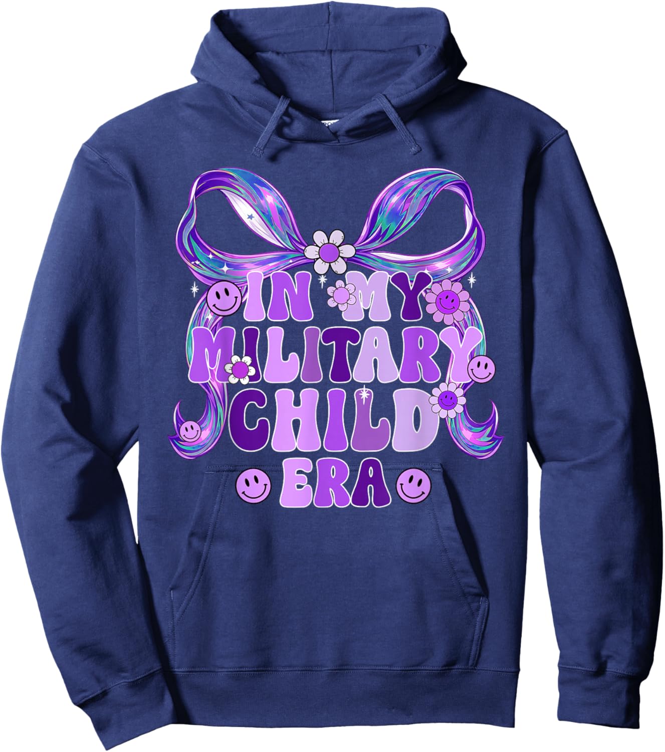 in My Military Child Era Coquette Bow Purple Up for Military T-Shirt - Hoodie | Navy