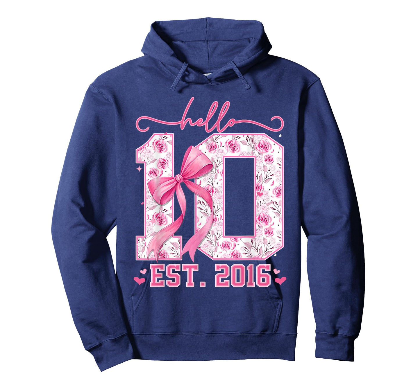 Hello Ten Est 2016 Pink Coquette Bow 10th Birthday Girl T-Shirt - Hoodie | Navy