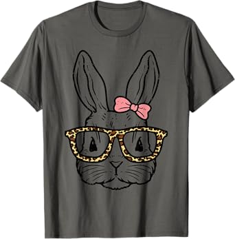 Rabbit Bunny Wearing Leopard Glasses Cute Easter Girls Women T-Shirt