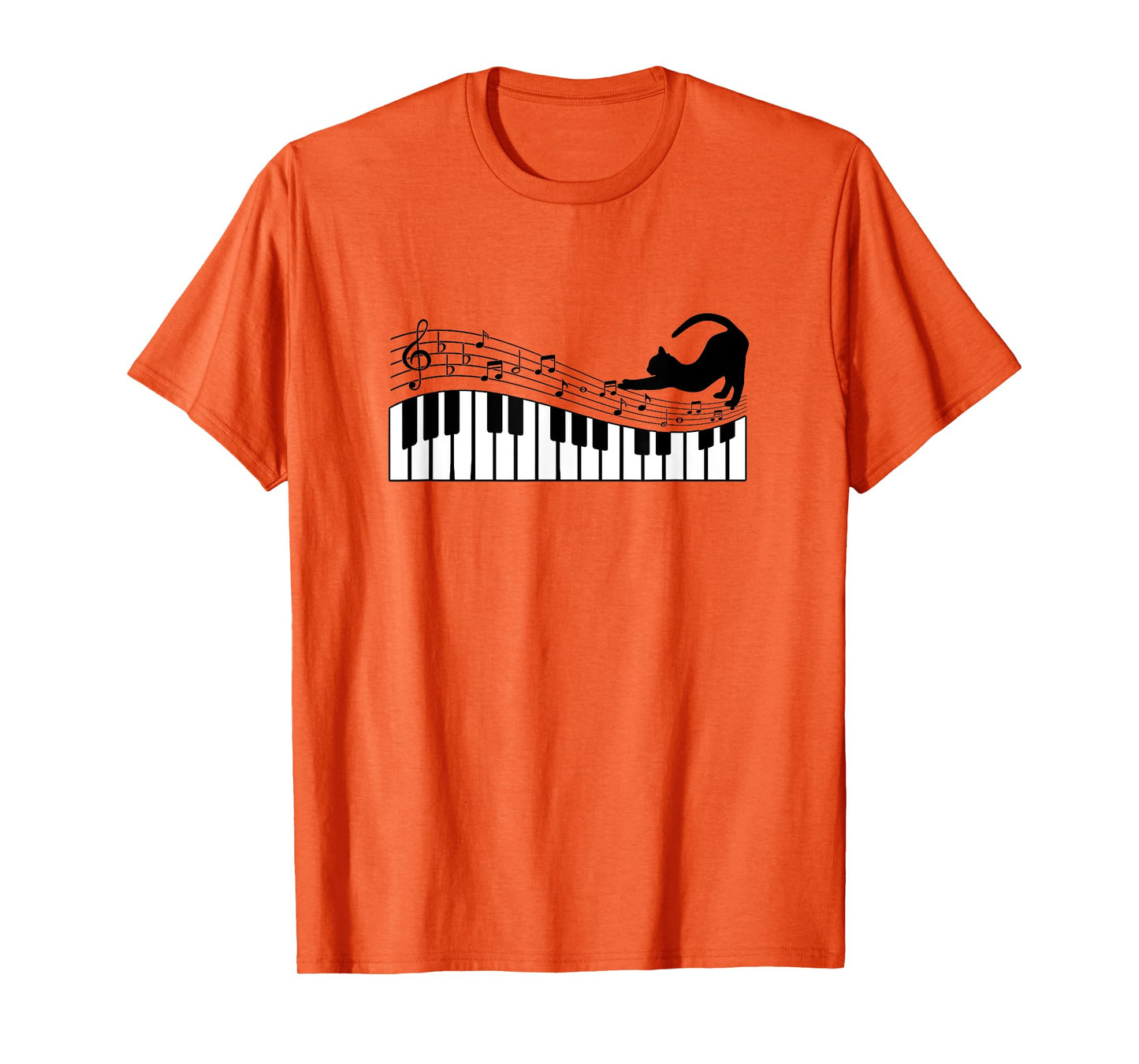 Cute Cat Kitty Playing Piano Music Clef Pianist Musician Art T-Shirt