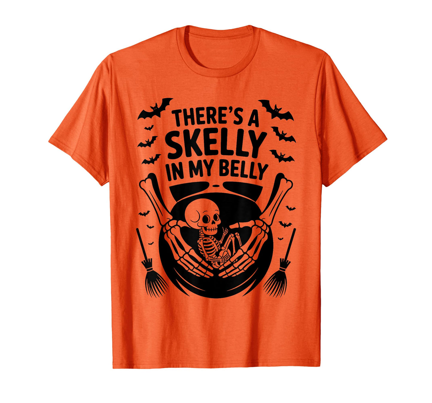 Funny Skeleton There's Skelly in My Belly Pregnant Halloween T-Shirt