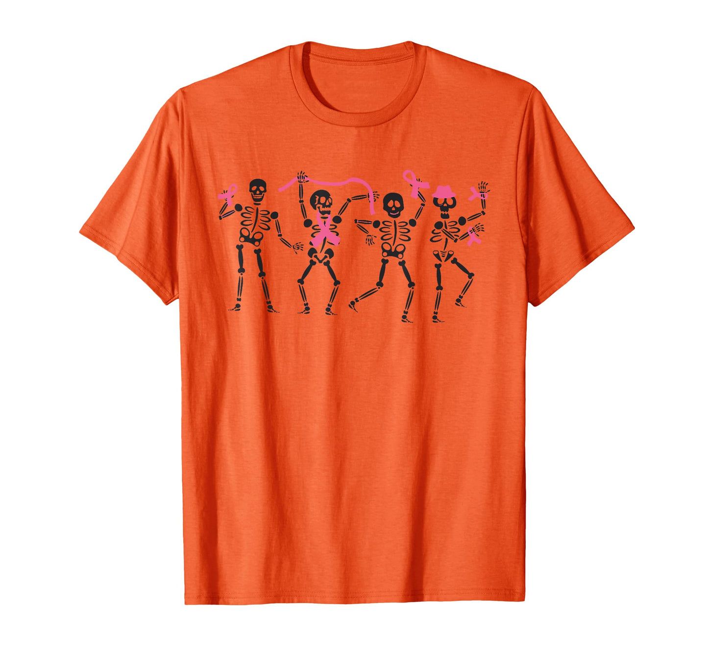 Dancing Skeleton Breast Cancer Awareness Ribbon Halloween T-Shirt