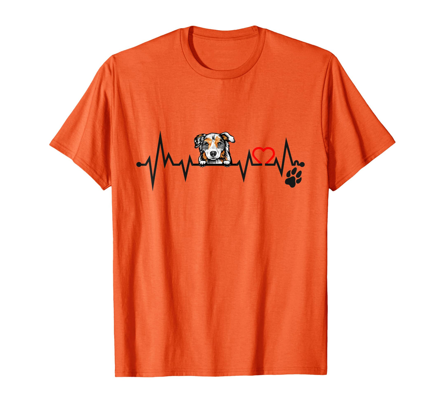 Peeking Australian Shepherd EKG Heartbeat With Paw Print T-Shirt