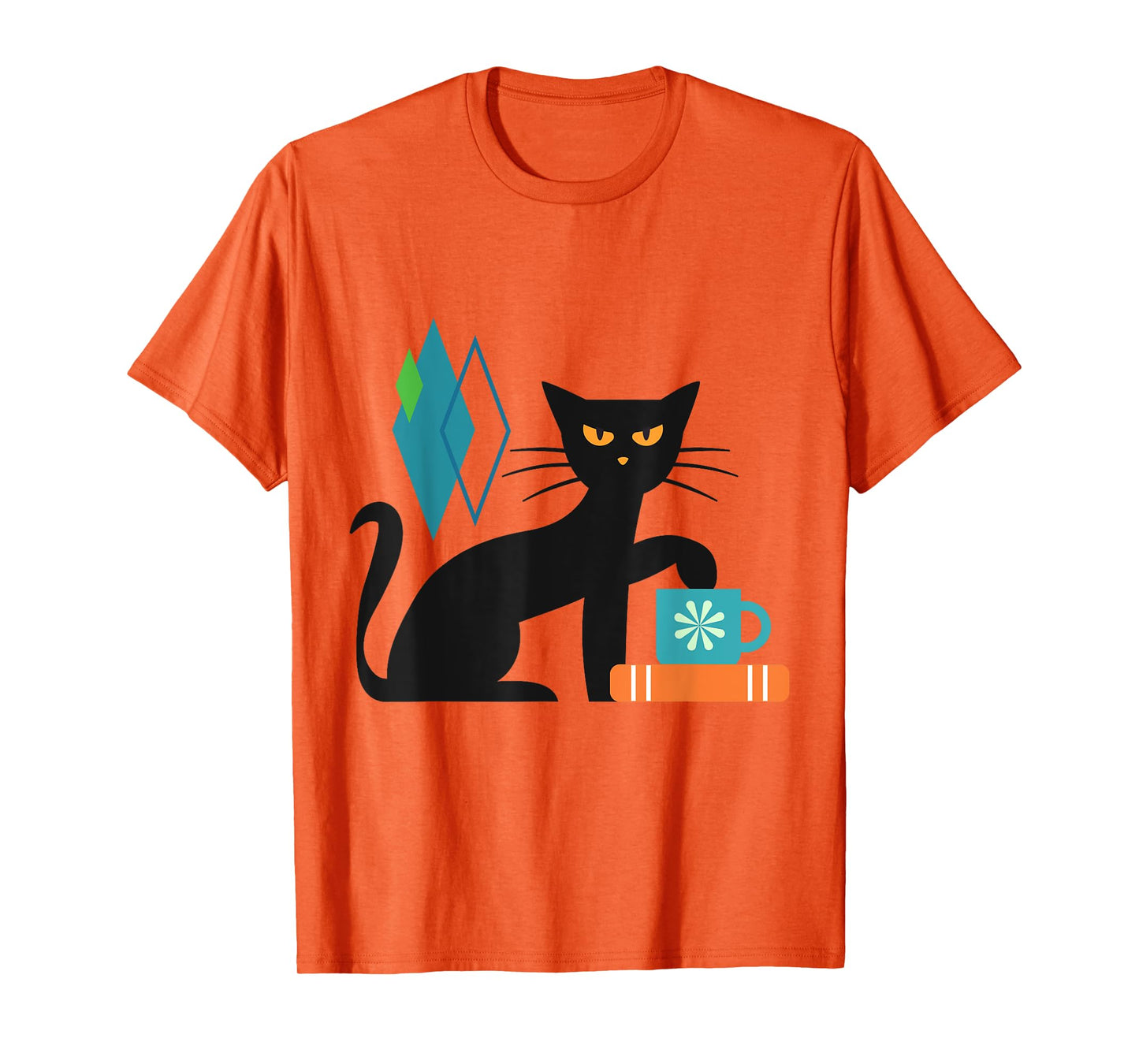 Cat Midcentury With Book and Coffee Atomic Age Mid Century T-Shirt