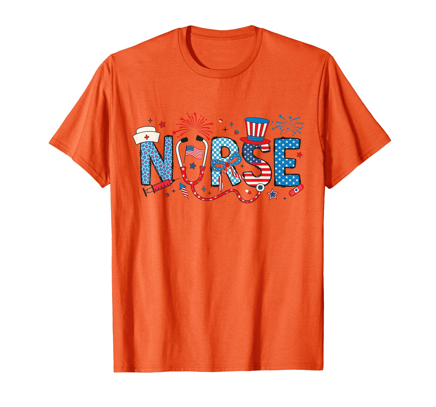 USA Flag Stethoscope American RN Nurse Women 4th Of July T-Shirt