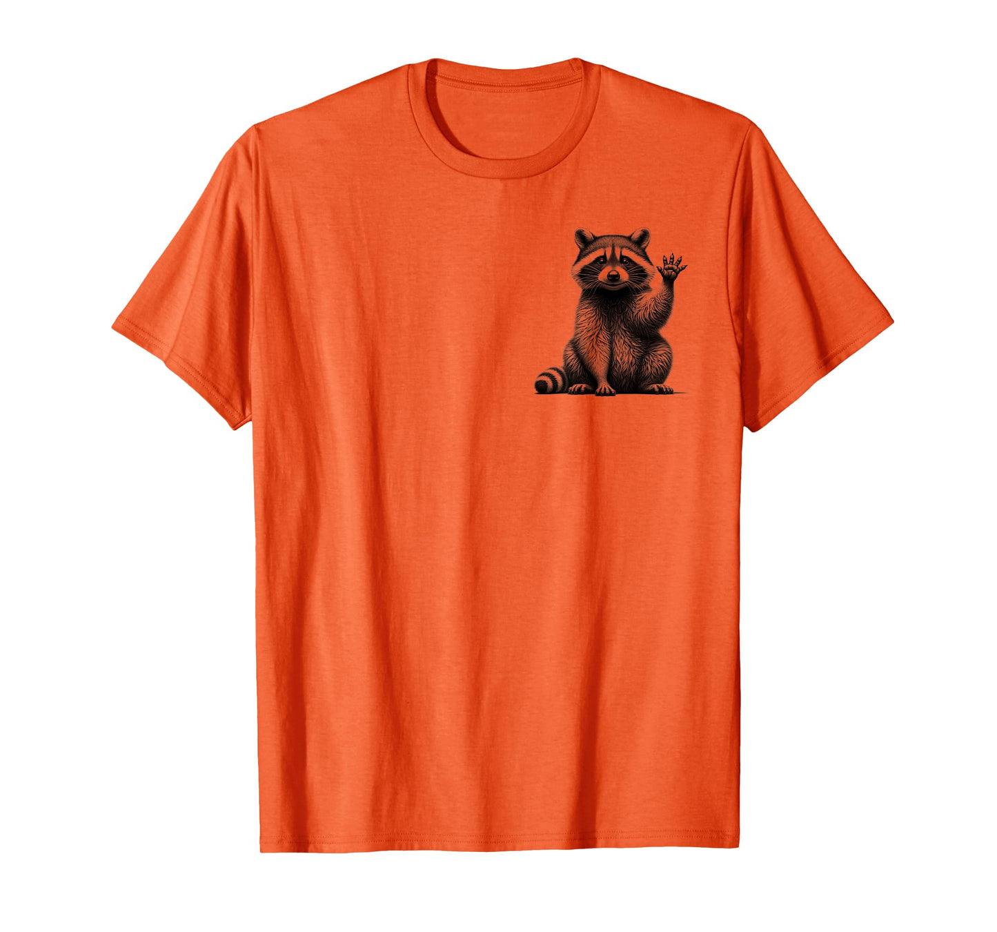 Cute Waving Raccoon in Drawing Style on Chest T-Shirt