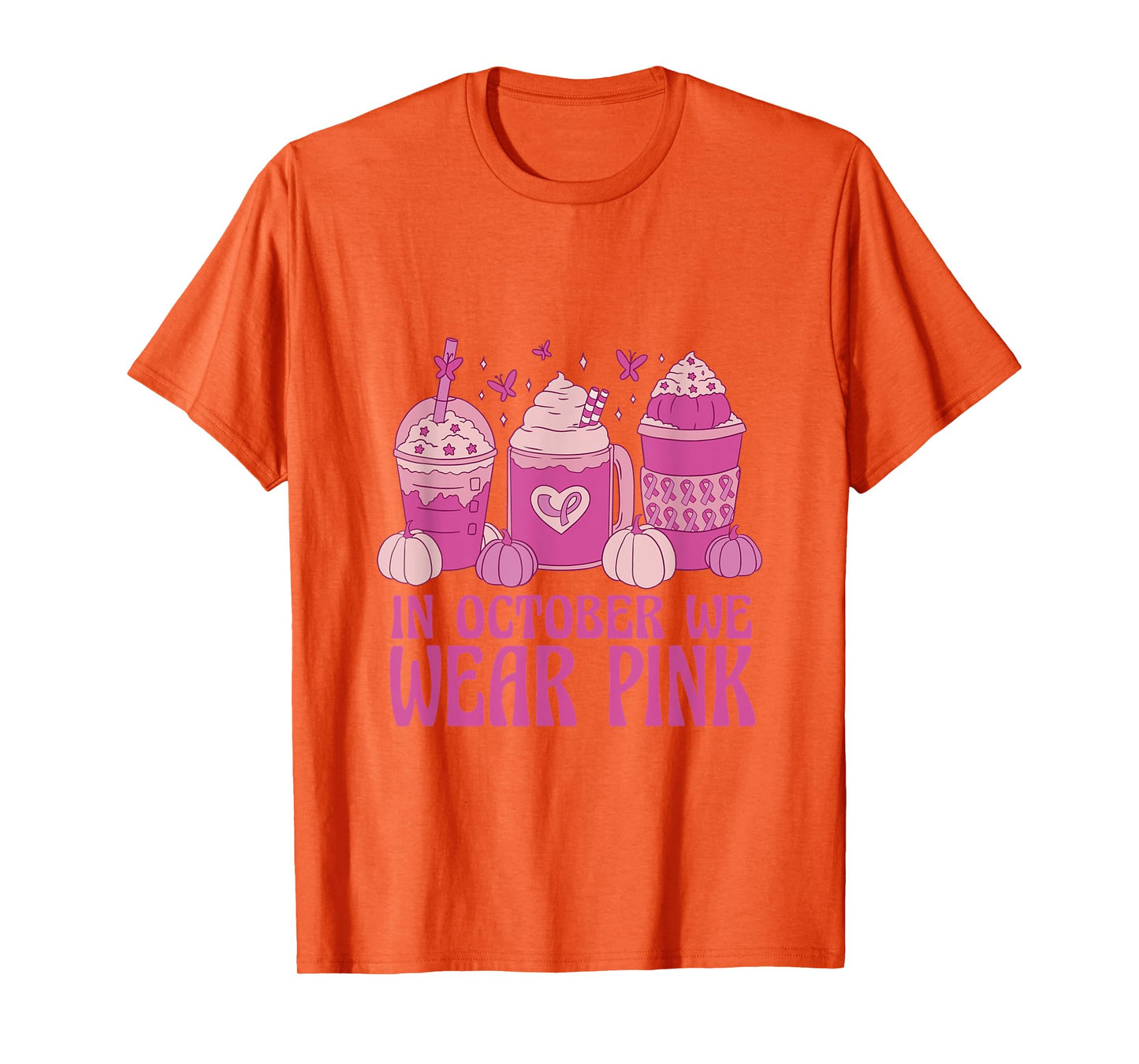 Women In October We Wear Pink Halloween Breast Cancer Coffee T-Shirt